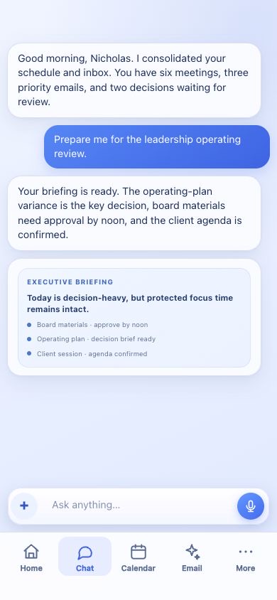 AI Executive Assistant production chat screen