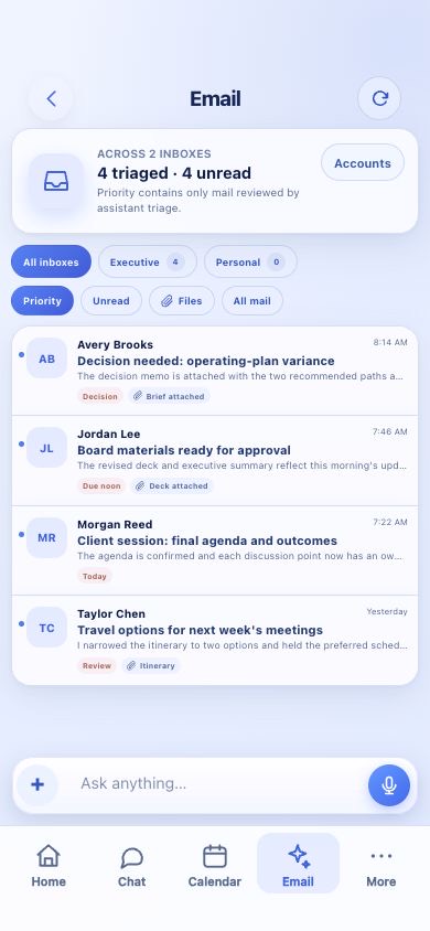 AI Executive Assistant production email screen