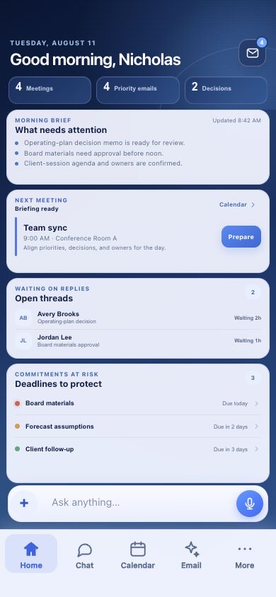 AI Executive Assistant production home screen